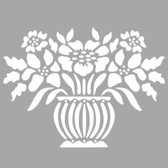 Vazoda Papatya Stencil Boyama şablonu 30x30 cm, Duvar Stencil, Fayans Stencil, Mobilya Stencil ürün görseli 1