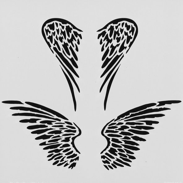 Melek Kanatları Stencil Boyama şablonu 30x30 cm, Duvar Stencil, Fayans Stencil, Mobilya Stencil