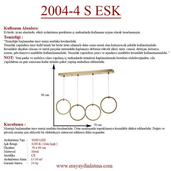 Eray Aydınlatma 2004-4 S Eskitme Sıralı Led Avize - Resim 4