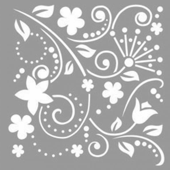 Puantiyeli Çiçek Stencil Boyama şablonu 30x30 cm, Duvar Stencil, Fayans Stencil, Mobilya Stencil