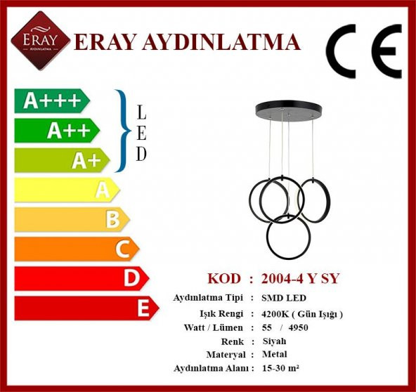 Eray Aydınlatma 2004-4 Y Siyah Led Avize - 3