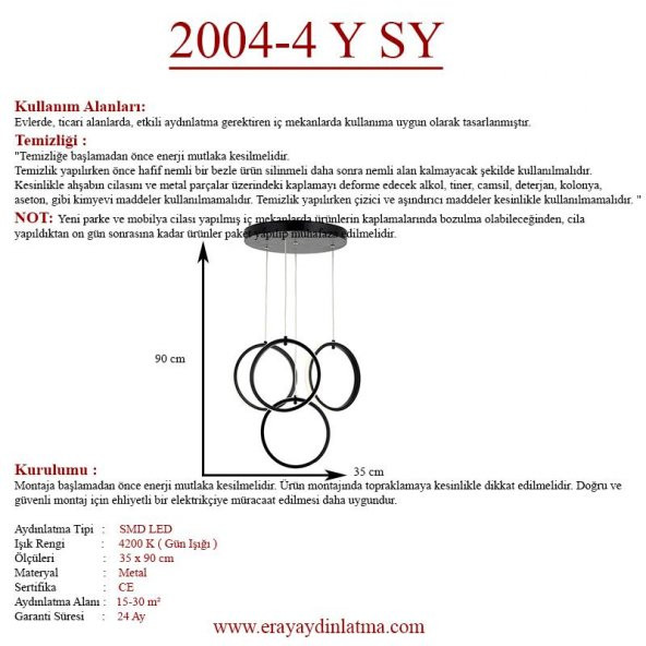 Eray Aydınlatma 2004-4 Y Siyah Led Avize - 4