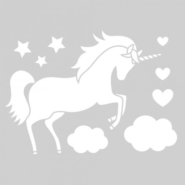 Bulut ve Unicorn Stencil Boyama şablonu 30x30cm, Duvar Stencil, Fayans Stencil, Mobilya Stencil