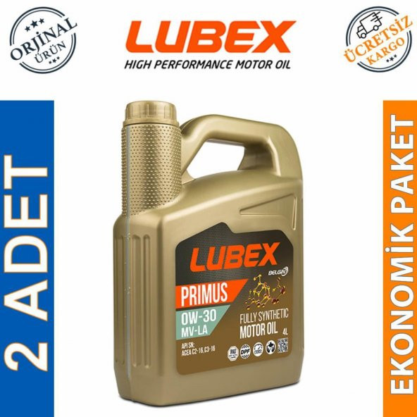 Lubex Primus MV-LA 0W-30 4 Lt Tam Sentetik Motor Yağı (2 Adet)