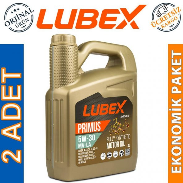 Lubex Primus MV-LA 5W-30 4 Lt Tam Sentetik Motor Yağı (2 Adet)