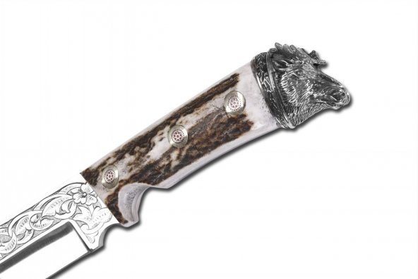 Bora 416 B Büyük Jungle Geyik Boynuzu Saplı Gravürlü Bıçak - 3