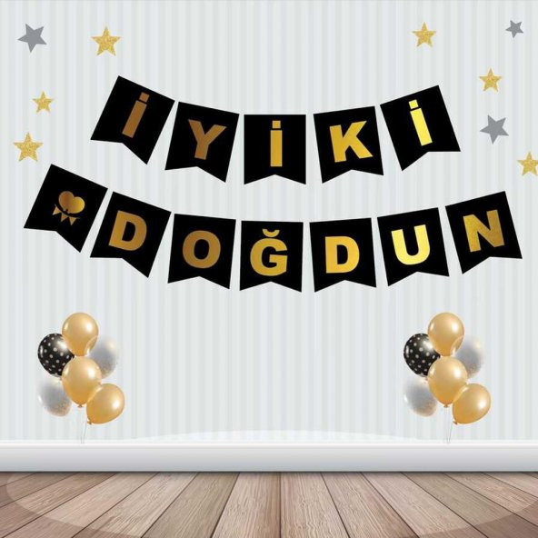 Siyah Üzeri Gold İyiki Doğdun Yazısı