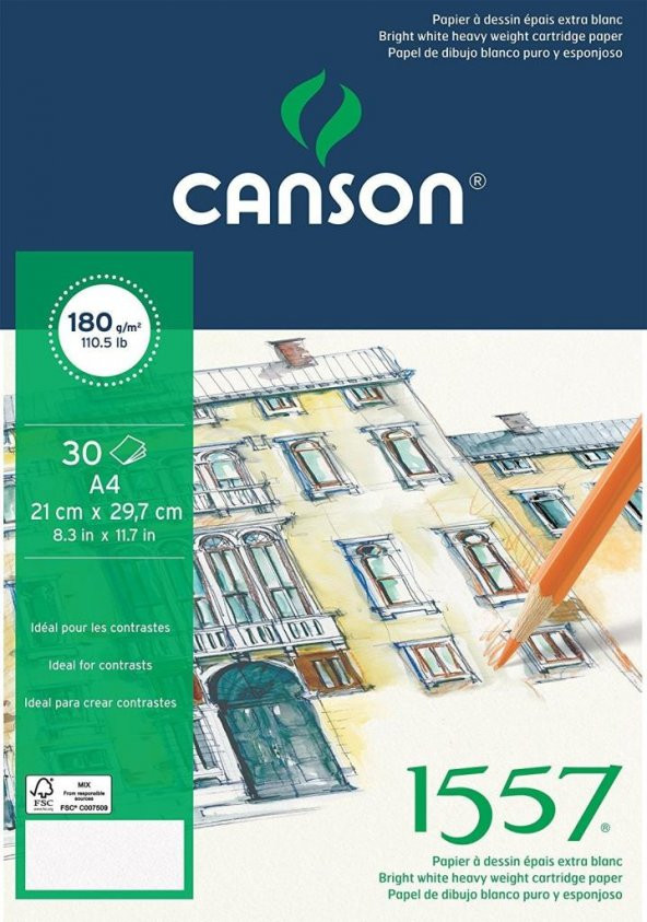 Canson 1557 Eskiz Spiralli Çizim Defteri A4 180 gr 20 Sayfa