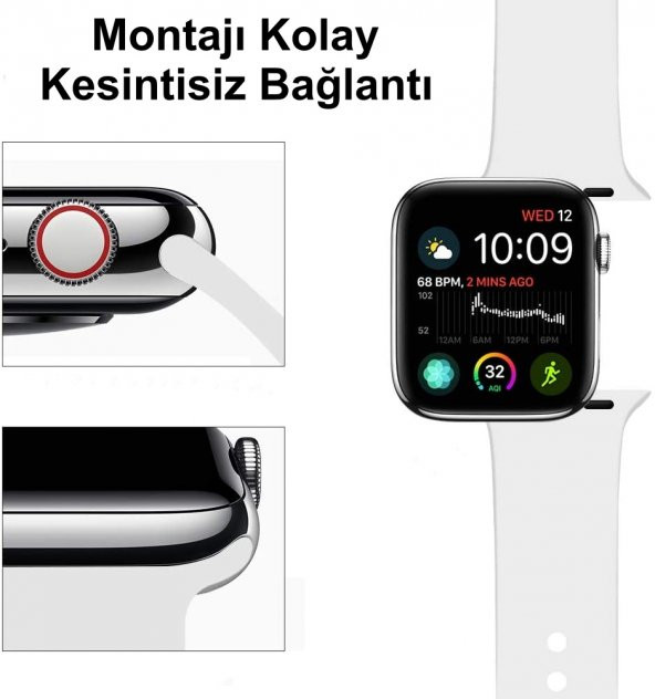 Apple Watch Kordon 2 3 4 5 38 40 mm Kordon Silikon Kayış Beyaz - 6