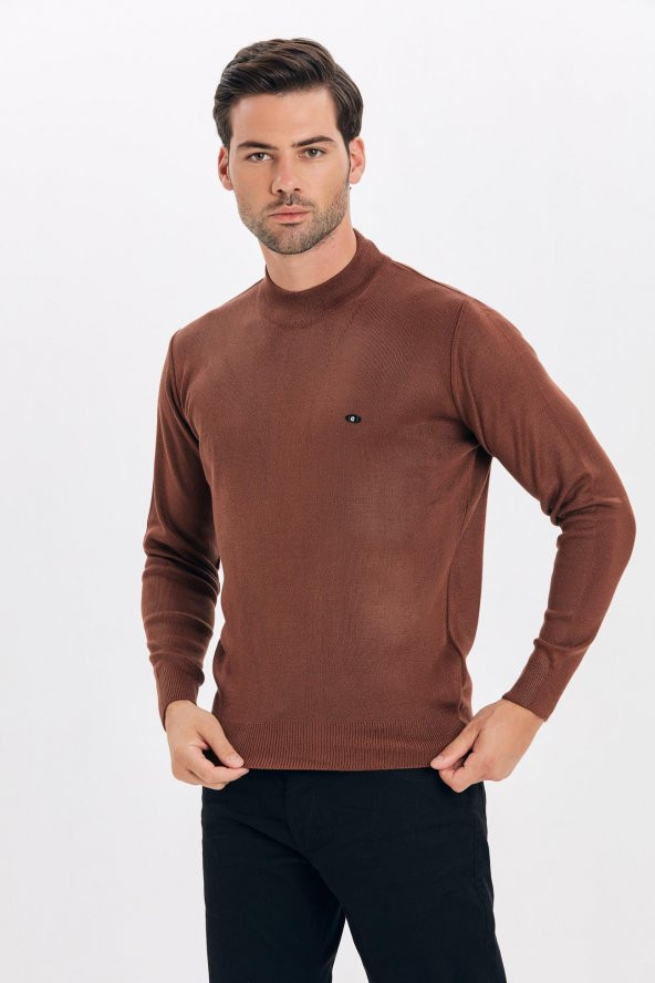 Çizgi Triko Erkek Triko Kazak Yarım Balıkçı Yaka Kol Detaylı Düz Renk - 6