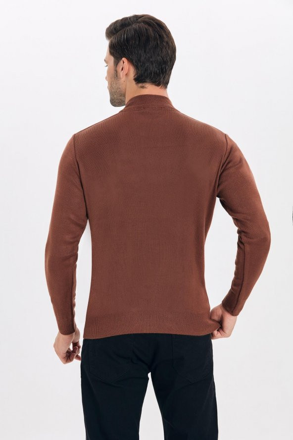 Çizgi Triko Erkek Triko Kazak Yarım Balıkçı Yaka Kol Detaylı Düz Renk - 7