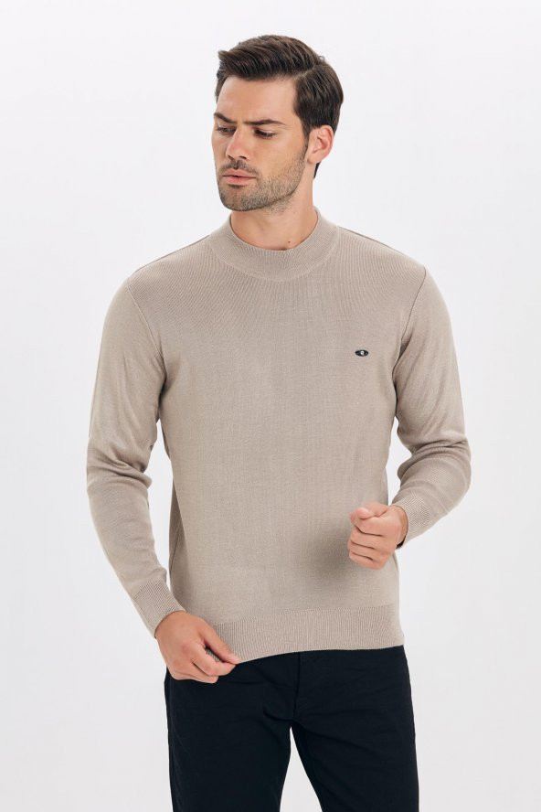 Çizgi Triko Erkek Triko Kazak Yarım Balıkçı Yaka Kol Detaylı Düz Renk - 9