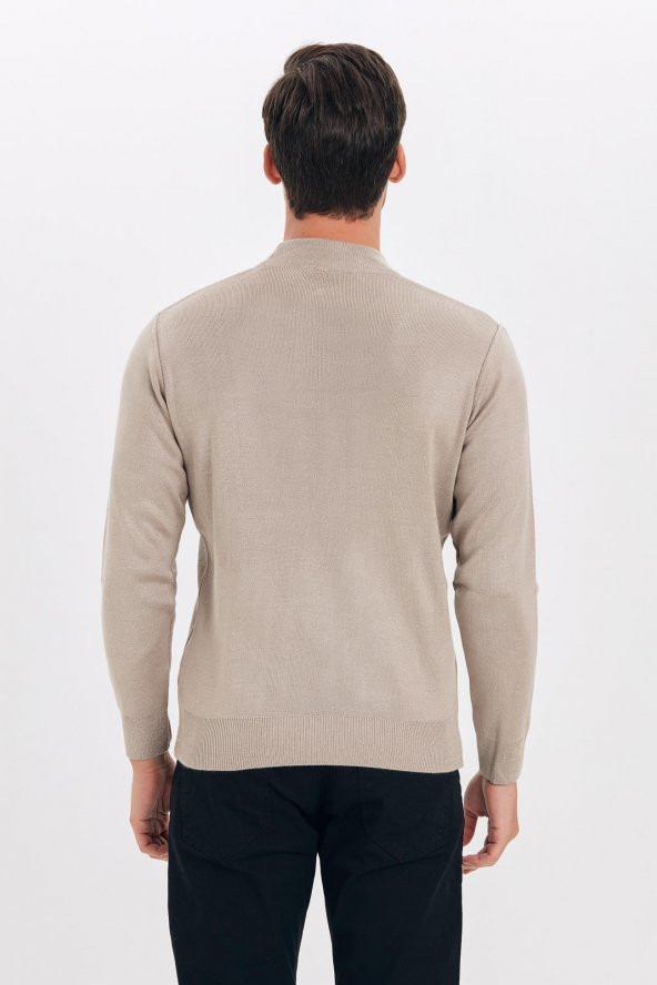 Çizgi Triko Erkek Triko Kazak Yarım Balıkçı Yaka Kol Detaylı Düz Renk - 10