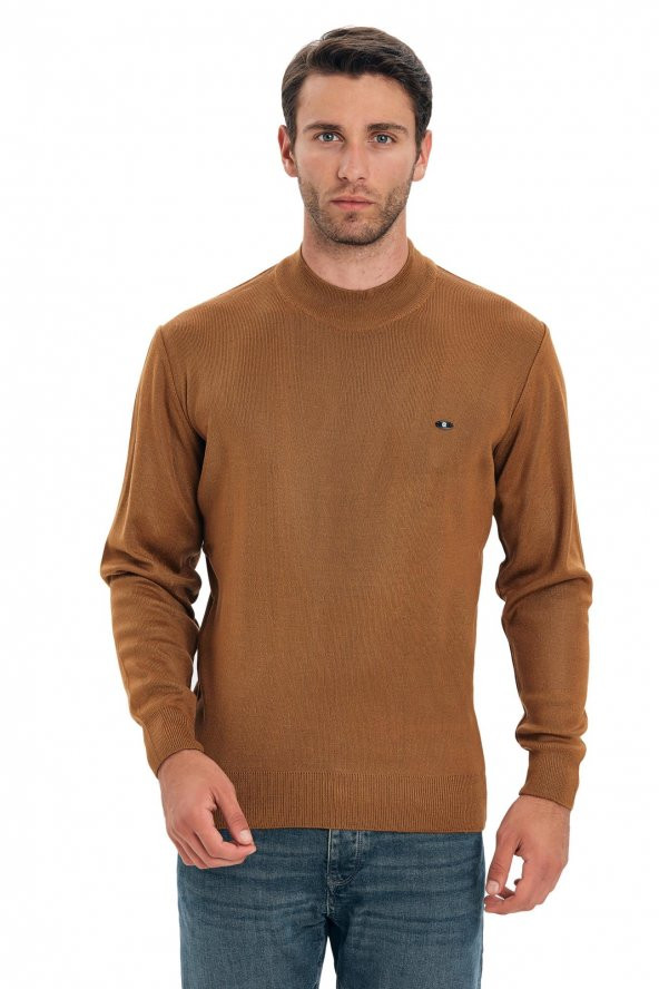 Çizgi Triko Erkek Triko Kazak Yarım Balıkçı Yaka Kol Detaylı Düz Renk - 11