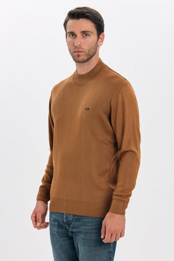 Çizgi Triko Erkek Triko Kazak Yarım Balıkçı Yaka Kol Detaylı Düz Renk - 12