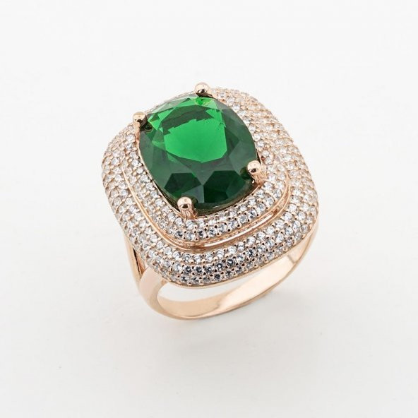 925 Ayar Gümüş Yeşil Zirkon Taşlı Bayan Gümüş Yüzük ürün görseli 1