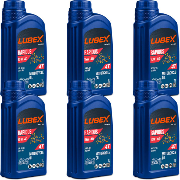 Lubex Rapidus 15W-40 1 Lt 4 Zamanlı Motosiklet Yağı (6 Adet)