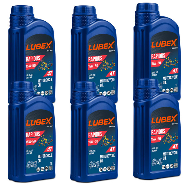 Lubex Rapidus 15W-50 1 Lt 4 Zamanlı Motosiklet Yağı (6 Adet)