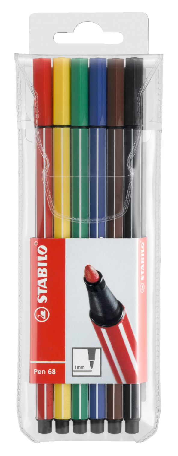 Stabilo Pen 68 Kalın Uçlu Keçeli Kalem Seti 6 Renk Askılı Paket