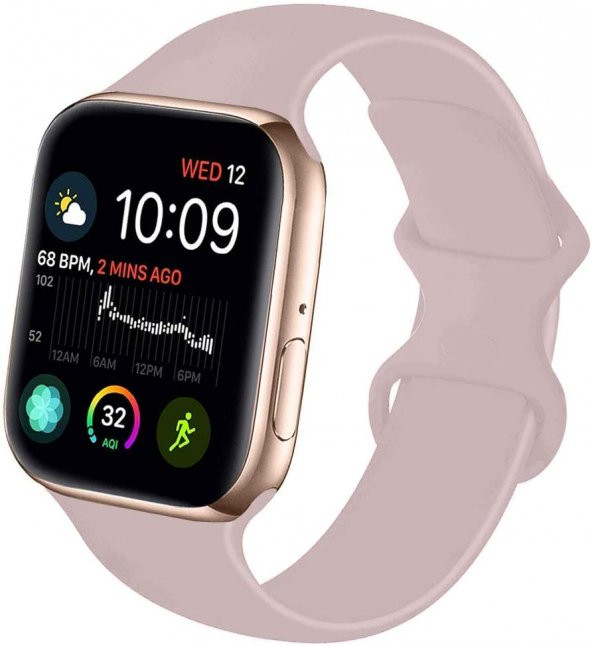 Apple Watch Kordon 2 3 4 5 42 44 mm Kordon Silikon Kayış Pudra - 1