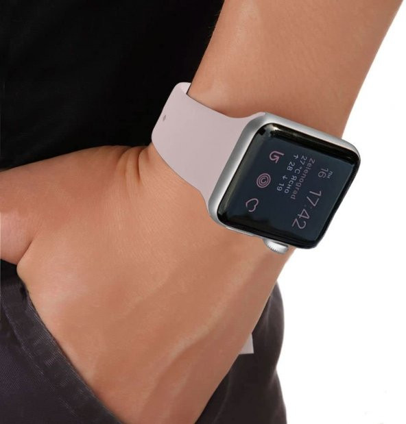 Apple Watch Kordon 2 3 4 5 42 44 mm Kordon Silikon Kayış Pudra - 2