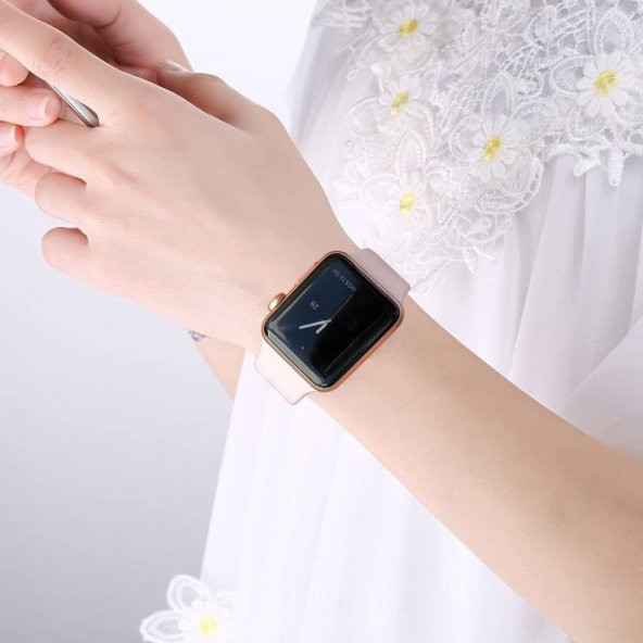 Apple Watch Kordon 2 3 4 5 42 44 mm Kordon Silikon Kayış Pudra - 3