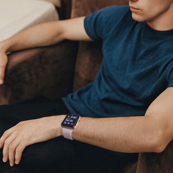 Apple Watch Kordon 2 3 4 5 42 44 mm Kordon Silikon Kayış Pudra - 6