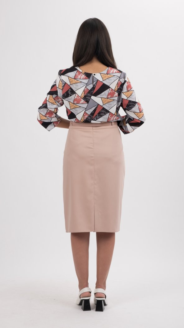 BÜYÜK BEDEN KADIN KALEM ETEK,70 CM BOYUNDA,SORALLİNE,747,PUDRA - 3