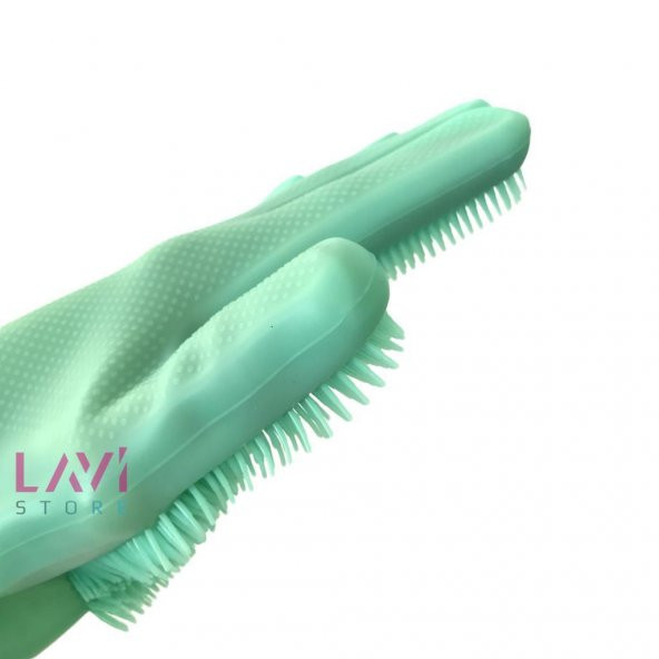 Silikon Bulaşık Yıkama Mutfak Banyo Sihirli Temizlik Eldiveni 1Çift Yeşil Renk - 5