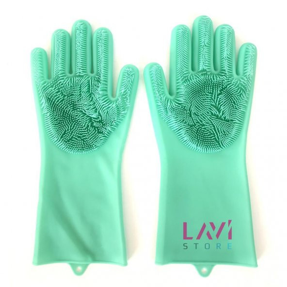 Silikon Bulaşık Yıkama Mutfak Banyo Sihirli Temizlik Eldiveni 1Çift Yeşil Renk - 6