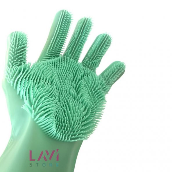 Silikon Bulaşık Yıkama Mutfak Banyo Sihirli Temizlik Eldiveni 1Çift Yeşil Renk - 7