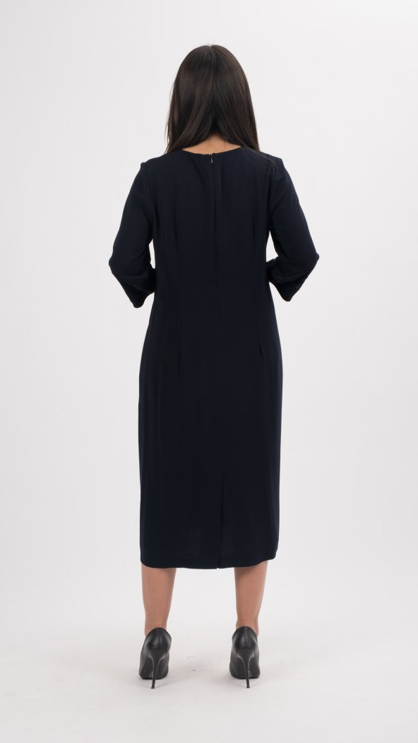 BAYAN ABİYE ELBİSE,LAZER TAŞ İŞLEMELİ,TRUVAKAR KOL,SORALLİNE,1115 LACİVERT - 2