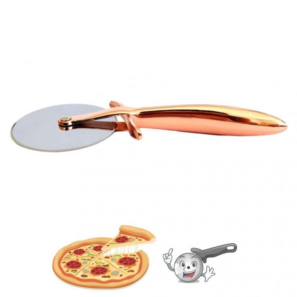Özel Tasarım Bakır Serisi Pizza Börek Hamur Kesici Dilimleyici Bıçak Silikon Saplı