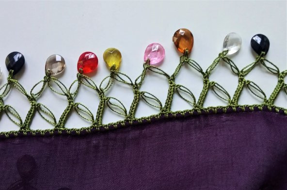 Anne Eli İle İşlenmiş Boncuklu Oyalı Yazma Örtü Yerli Üretim 100x100cm Ücretsiz - 3