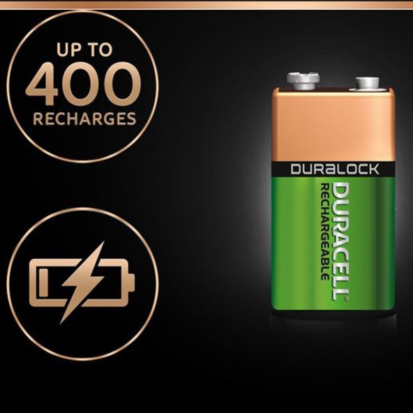 Duracell 9V Akü Tipi Yeniden Doldurulabilen Pil 170 mAh (6HR6161) NİMH Y00192 - 2
