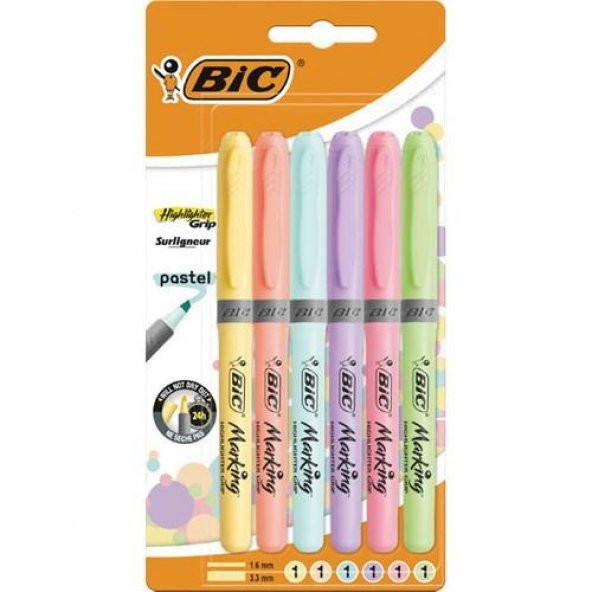 BIC FOSFORLU K.BRITE LINER GRIP PASTEL 6 LI 992561 ürün görseli