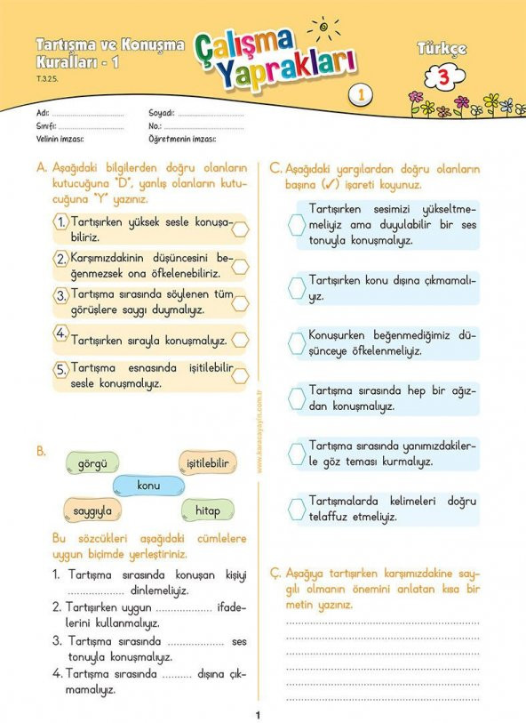 Karaca Eğitim Yayınları 3. Sınıf Türkçe Etkinlikli Soru Bankası Çalışma Yaprakları - 2
