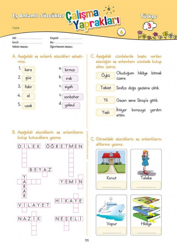 Karaca Eğitim Yayınları 3. Sınıf Türkçe Etkinlikli Soru Bankası Çalışma Yaprakları - 4
