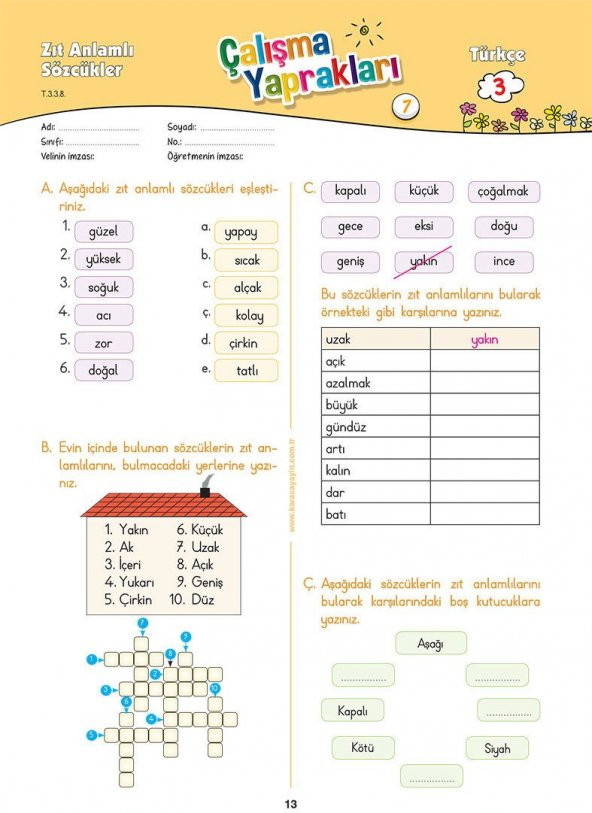 Karaca Eğitim Yayınları 3. Sınıf Türkçe Etkinlikli Soru Bankası Çalışma Yaprakları - 5