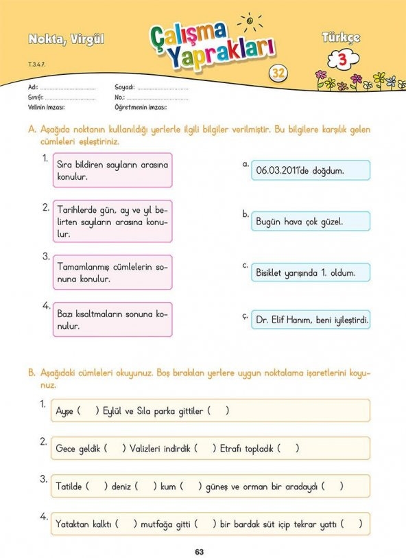 Karaca Eğitim Yayınları 3. Sınıf Türkçe Etkinlikli Soru Bankası Çalışma Yaprakları - 8