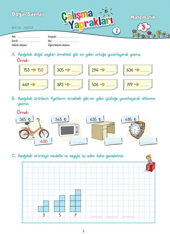Karaca Eğitim Yayınları 3. Sınıf Matematik Etkinlikli Soru Bankası Çalışma Yaprakları - 3