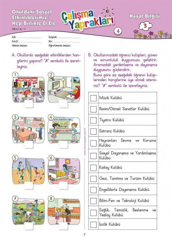 Karaca Eğitim Yayınları 3. Sınıf Hayat Bilgisi Etkinlikli Soru Bankası Çalışma Yaprakları - 3