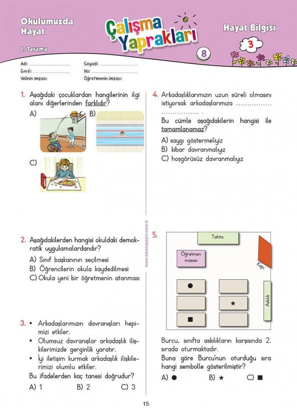 Karaca Eğitim Yayınları 3. Sınıf Hayat Bilgisi Etkinlikli Soru Bankası Çalışma Yaprakları - 5