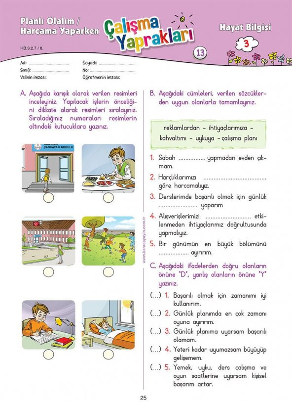 Karaca Eğitim Yayınları 3. Sınıf Hayat Bilgisi Etkinlikli Soru Bankası Çalışma Yaprakları - 8