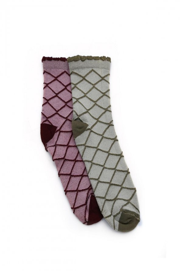 2i Kadın Asortili Kendinden Desenli Floş Çorap 82031-B2