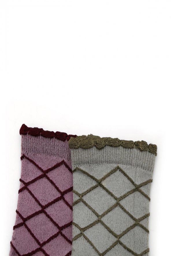 2i Kadın Asortili Kendinden Desenli Floş Çorap 82031-B2 - 2