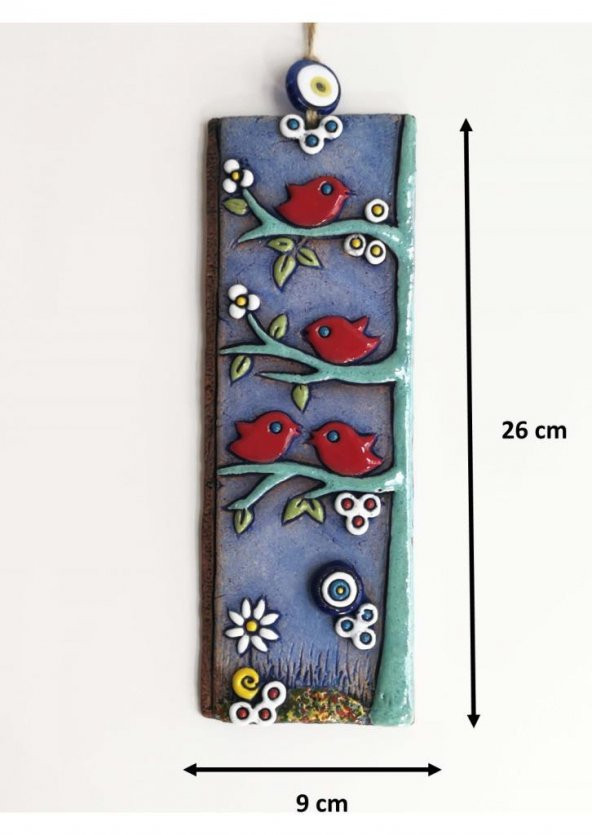 Özel Tasarım Dalda Kuş Nazarlık Seramik Duvar Süsü - 4
