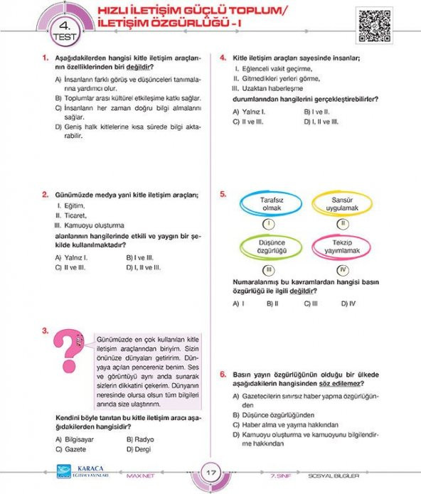 Karaca Eğitim Yayınları MaxNet 7. Sınıf Sosyal Bilgiler Soru Kitabı - 4
