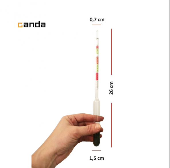 Üçlü Ölçekli Hidrometre Cam Alkol Metre Test Ölçer- Şarap Bira Yapımı - 2