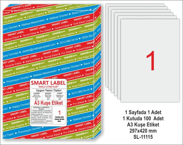 A3 Kuşe Etiket - Smart Label - 100 Adet